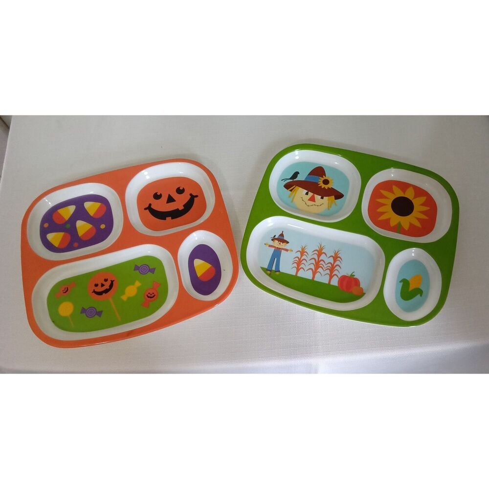 Kids Divided Plates Halloween Fall Set of 2